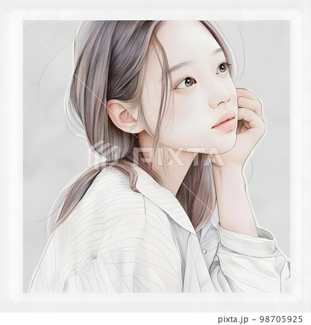 若い女性の水彩画イラスト「AI生成画像」　 98705925