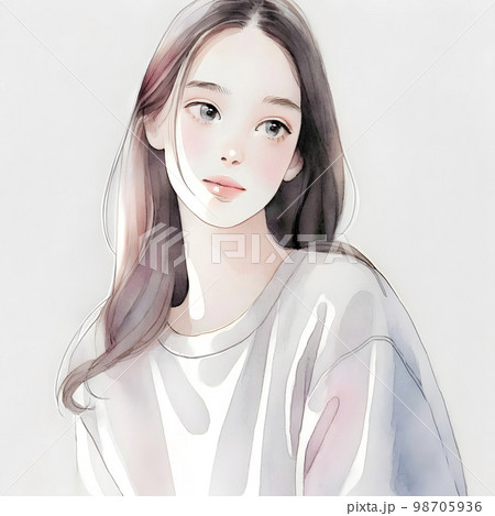若い女性の水彩画イラスト「AI生成画像」 のイラスト素材 [98705936