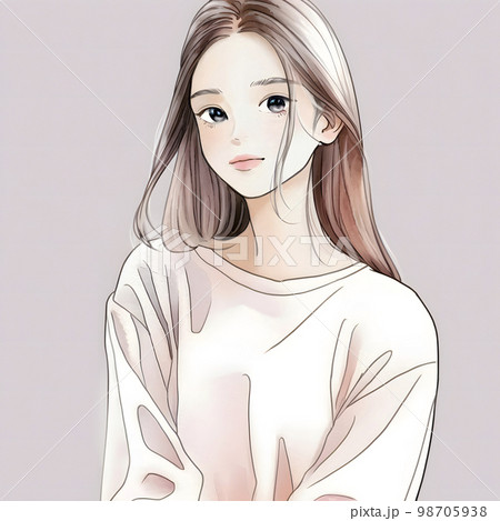 若い女性の水彩画イラスト「AI生成画像」 のイラスト素材 [98705938