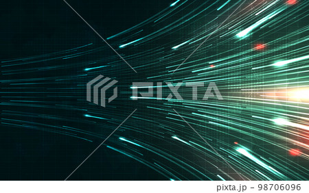 Green light streak, fiber optic, speed line, futuristic background for 5g or 6g technology wireless data transmission, high-speed internet in abstract. internet network concept. vector design. 98706096