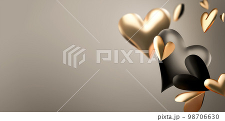Romantic Card Background with 3D Gold and Black Flying Hearts with Space for Your Text Romantic Card Background with 3D Gold and Black Flying Hearts with Space for Your Text 98706630
