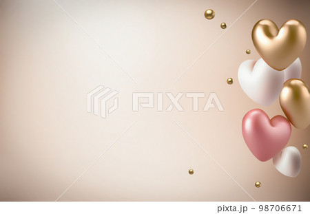 Romantic Card Background with 3D Gold, Pink and White Flying Hearts with Space for Your Text 98706671