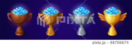 Set of winner trophy cups full of diamond crystals 98706674