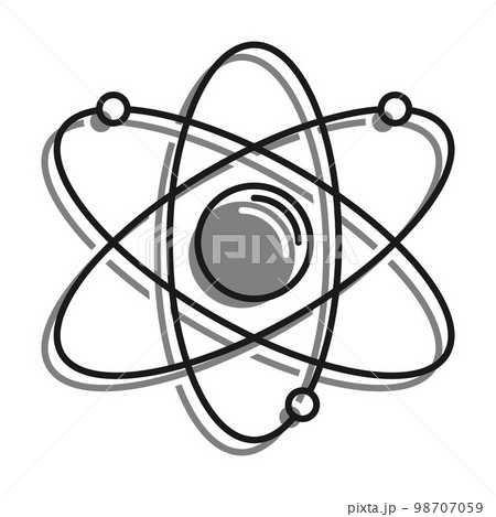 Atom filled with gray color icon. Electrons Revolve Around Proton In Orbits. School Education In Physics. Nuclear Power. Simple black and white vector 98707059