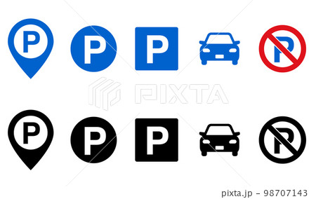 道路標識　駐車場と車のアイコン 98707143
