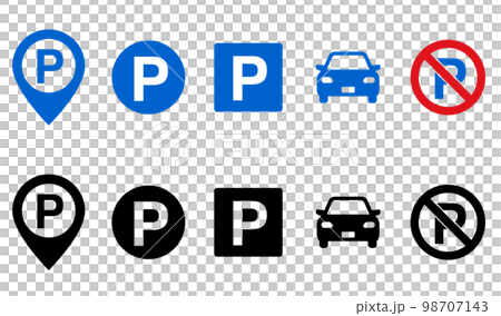 道路標識　駐車場と車のアイコン 98707143
