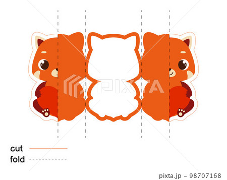Cute red panda hold heart. Fold long greeting card template. Great for St. Valentine day, birthdays, baby showers. Printable color scheme. Print, cut out, fold. Vector stock illustration Cute red panda hold heart. Fold long greeting card template. Great for St. Valentine day, birthdays, baby showers. Printable color scheme. Print, cut out, fold. Vector stock illustration 98707168
