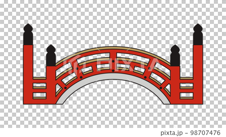 Illustration of a shrine's drum bridge with an outline 98707476