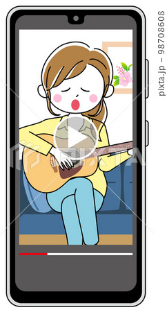 ギターの弾き語りを自宅でライブ配信する女 98708608