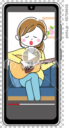 ギターの弾き語りを自宅でライブ配信する女 98708608