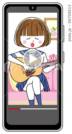 ギターの弾き語りを自宅でライブ配信する女 98708613