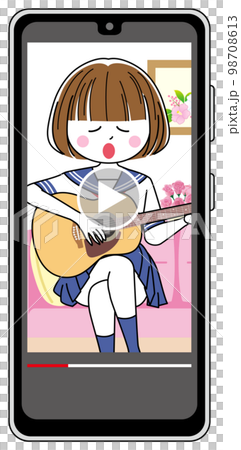 ギターの弾き語りを自宅でライブ配信する女 98708613