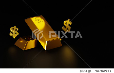 3d rendering Gold bars and dollar signs on black background concept forex trading in the investment of investors copy space for text 3d rendering Gold bars and dollar signs on black background concept forex trading in the investment of investors copy space for text 98708943