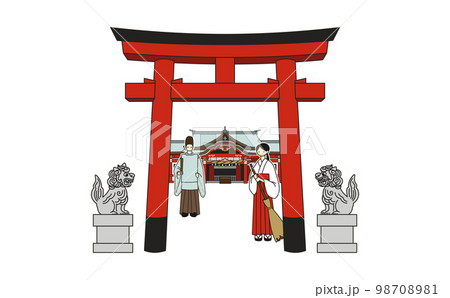 正面から見た神社のイラスト　アウトラインあり 98708981