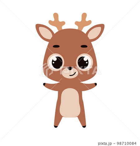 Cute little deer on white background. Cartoon animal character for kids cards, baby shower, invitation, poster, t-shirt composition, house interior. Vector stock illustration Cute little deer on white background. Cartoon animal character for kids cards, baby shower, invitation, poster, t-shirt composition, house interior. Vector stock illustration 98710084