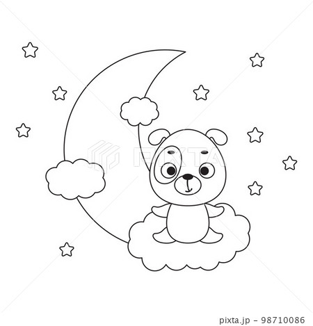 Coloring page cute little dog sitting on cloud. Coloring book for kids. Edudogional activity for preschool years kids and toddlers with cute animal. Vector stock illustration 98710086