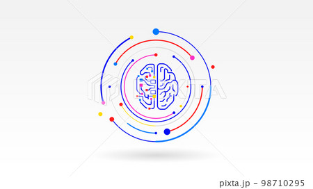Human and Ai Brain circuit tech concept icon 98710295