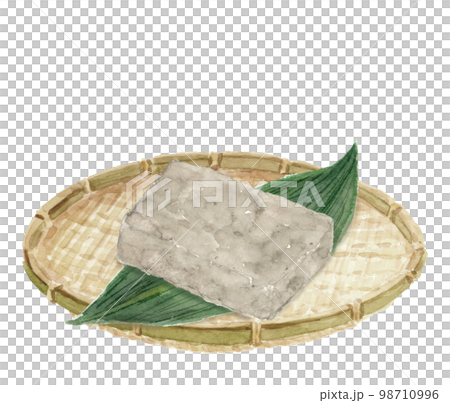 ザルに盛った昔ながらの手作りコンニャク【手描き水彩画】白バック透過背景 98710996