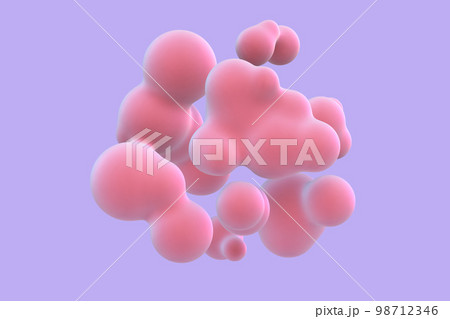3D abstract liquid bubbles on purple background. 98712346