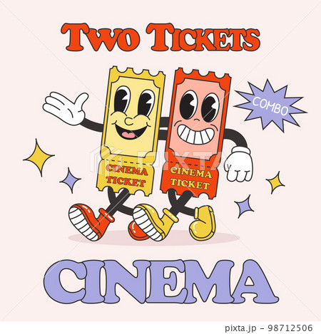 Vintage poster for cinema. Retro cartoon cinema tickets characters. 98712506