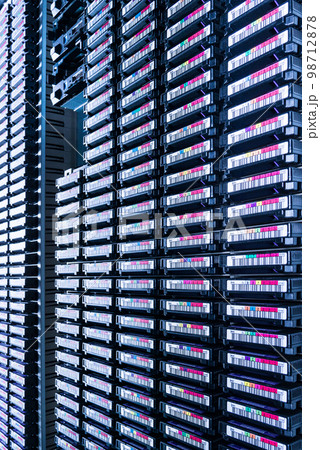 data cloud tapes inside data center racks 98712878