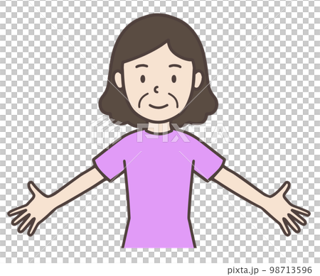 中年婦女笑著攤開雙手，阿姨 98713596