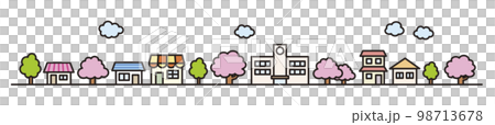 Townscape with cherry blossoms _ Residential area and school 98713678
