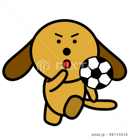 Dog animal playing soccer. Cute football mascot - Stock