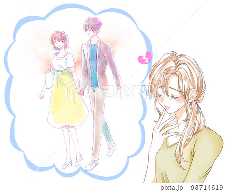 失恋に苦しむ女性　吹き出し　デート 98714619