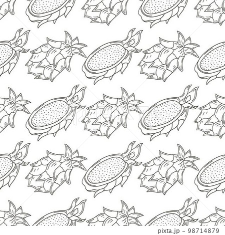Coloring Seamless pattern with tropical fruits. Illustration in hand draw style 98714879