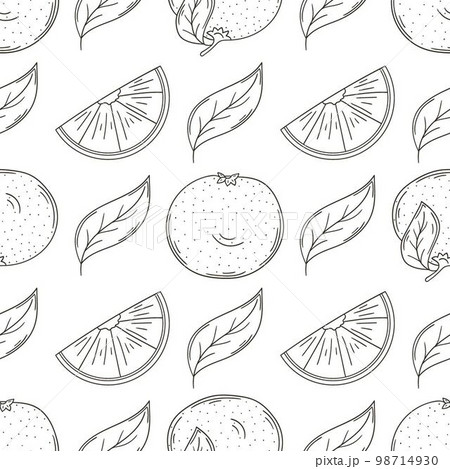 Coloring Seamless pattern with tropical fruits. Illustration in hand draw style 98714930