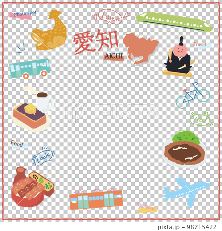 Set illustration of icons of gourmet tourism in Aichi Prefecture, Japan 98715422