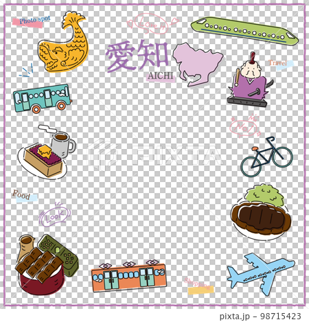 設置日本愛知縣美食旅遊圖標的插圖（線條圖） 98715423
