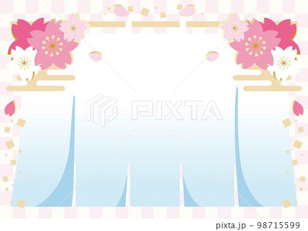 フレーム　背景　桜　サクラ　さくら　春　花　のれん　和風　和柄　イラスト素材 98715599