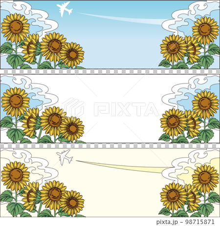 橫幅夏天藍天框架向日葵雲動漫漫畫卡通背景插圖素材集 98715871