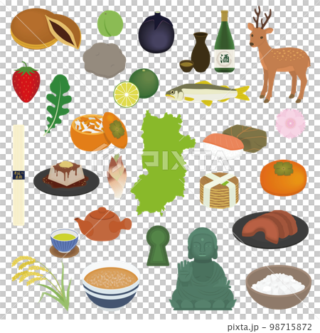 奈良県の有名なもののイラストセット 98715872