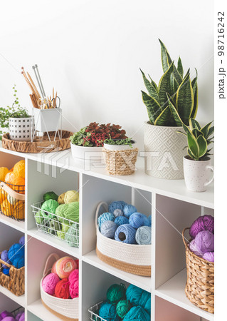 Yarn storage organization textile hobby supplies contemporary cupboard shelves 98716242