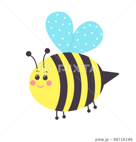 Cute smiling bee. Cartoon character. Vector illustration isolated on white background. Cute smiling bee. Cartoon character. Vector illustration isolated on white background. 98716286