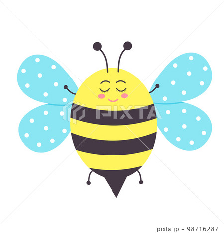 Cute smiling bee. Cartoon character. Vector illustration isolated on white background. 98716287