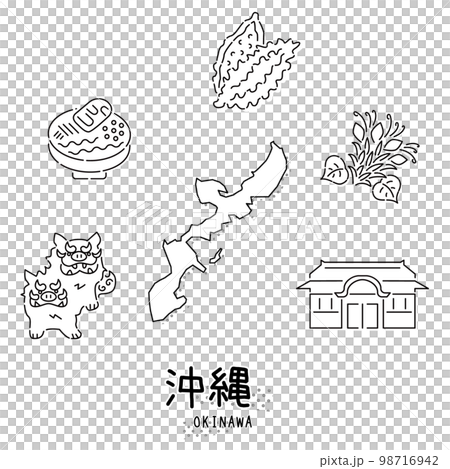 日本沖繩縣美食旅遊圖標集(黑白線描) 日本沖繩縣美食旅遊圖標集(黑白線描) 98716942