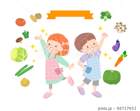 料理をする子供達と食材のイメージイラスト 料理をする子供達と食材のイメージイラスト 98717651