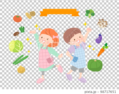 料理をする子供達と食材のイメージイラスト 料理をする子供達と食材のイメージイラスト 98717651