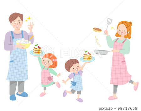 パンケーキを作る親子のベクターイラスト素材 パンケーキを作る親子のベクターイラスト素材 98717659