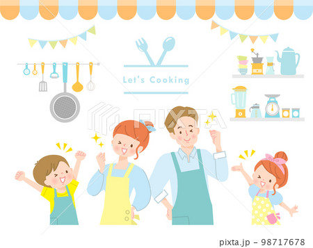 家族で楽しく料理をするイメージイラスト素材 98717678
