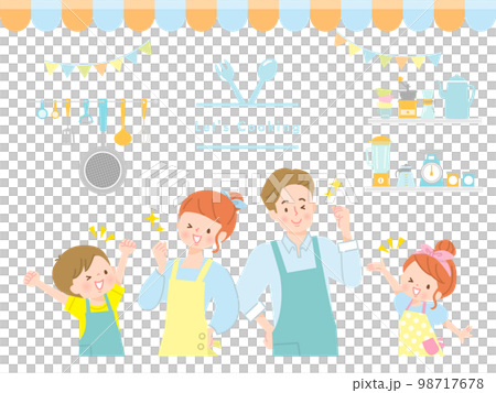 家族で楽しく料理をするイメージイラスト素材 98717678