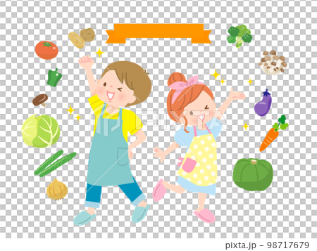 料理をする子供達と食材のイメージイラスト 料理をする子供達と食材のイメージイラスト 98717679