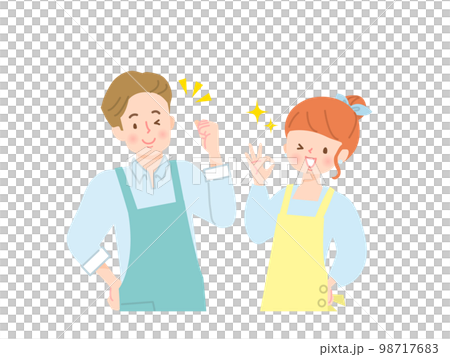 在家政服務部門工作的一對微笑的男人和女人的插圖 在家政服務部門工作的一對微笑的男人和女人的插圖 98717683