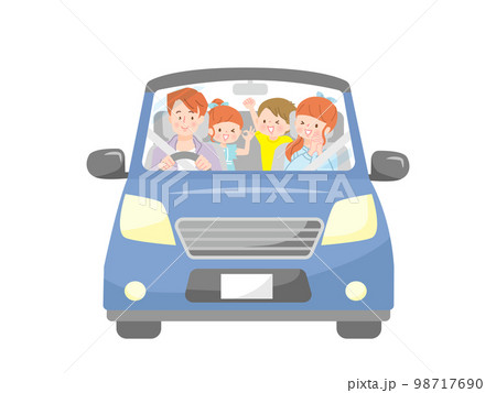 ドライブする4人家族のベクターイラスト素材 ドライブする4人家族のベクターイラスト素材 98717690