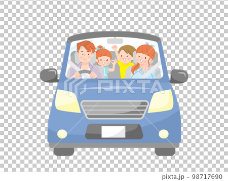 ドライブする4人家族のベクターイラスト素材 ドライブする4人家族のベクターイラスト素材 98717690