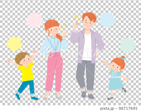 笑顔でお出かけする4人家族のイラスト 98717695